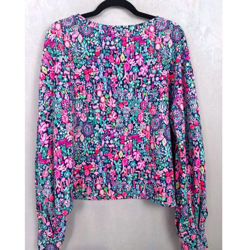 Lilly Pulitzer Kamala Low Tide Navy Jewerly Pink Blue Floral Tropical Sweatshirt - Picture 3 of 8